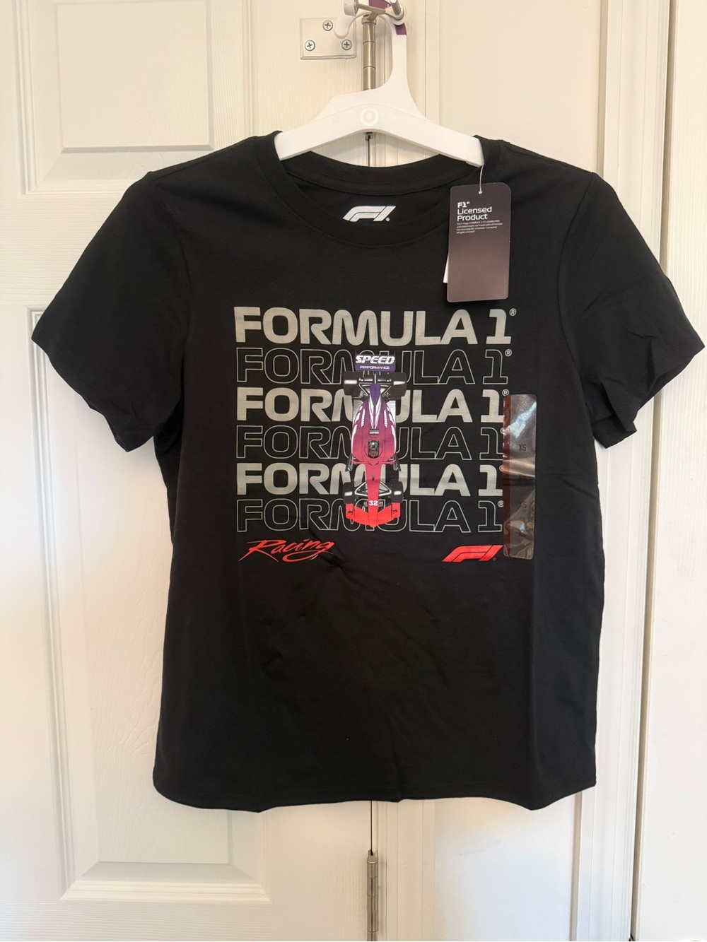 Hybrid Apparel Black Formula 1 Graphic Tee with Red and Purple Car